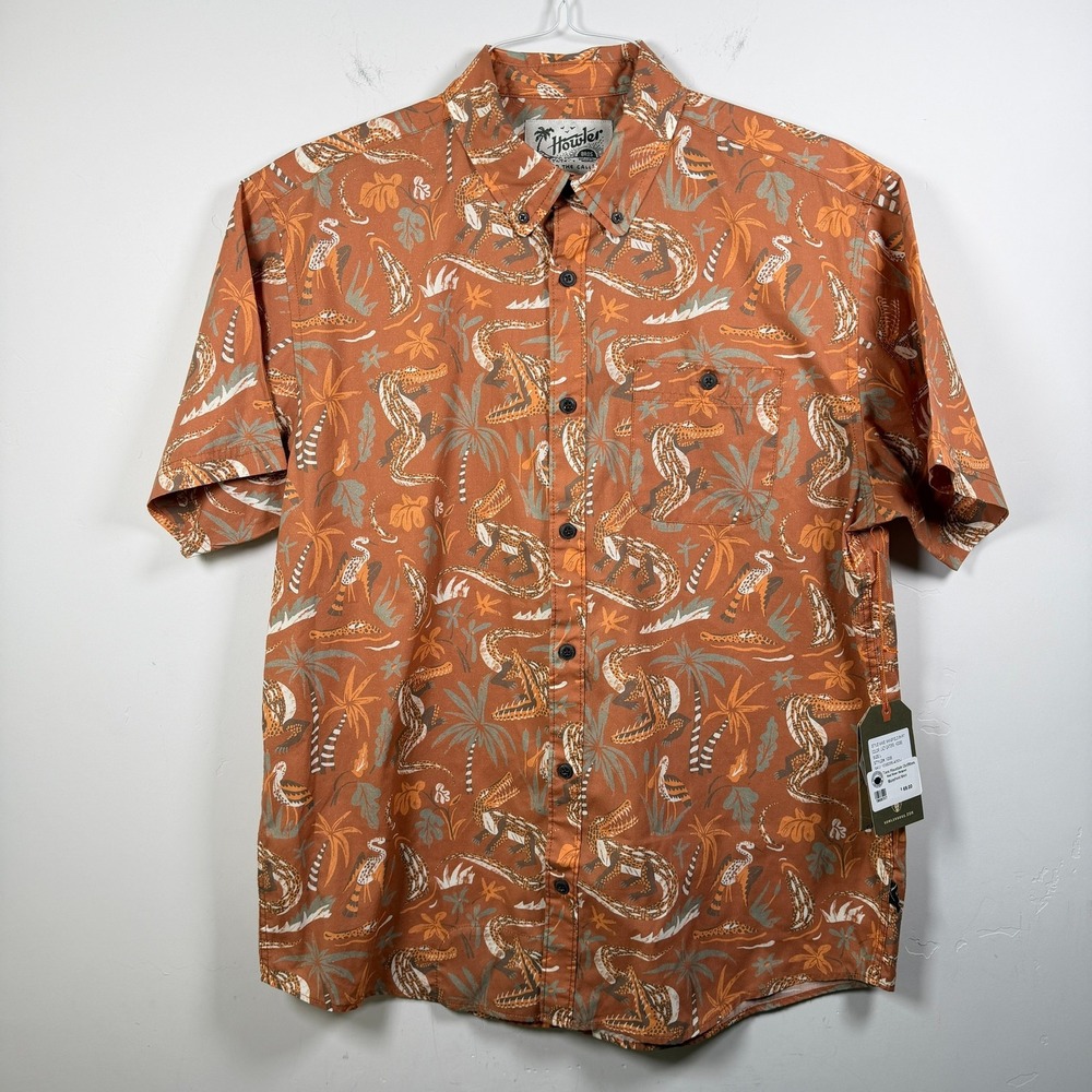 Howler Bros Mansfield Shirt Men L Lazy Gators Adobe Short Sleeve Button Down NWT
